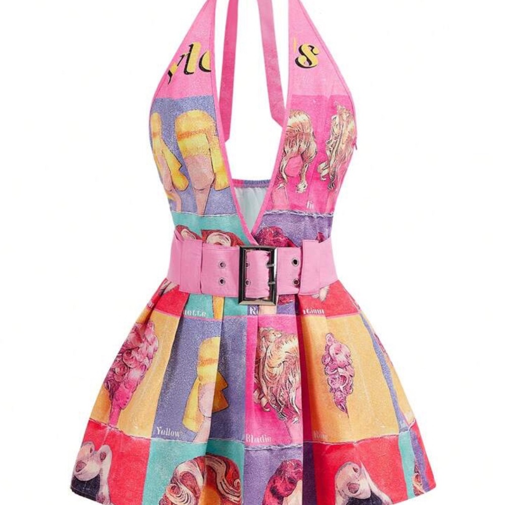 Colorful Halter Dress with Belt